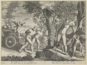 Nudes Driven by Amor by Justus Sadeler (attributed to)
