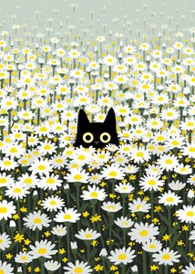 Black Cat Daisy Meadow by Justyna Jaszke