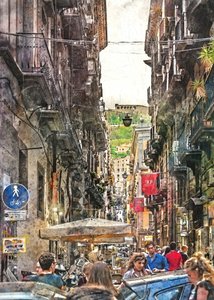 Bustling Historic City Street by Justyna Jaszke