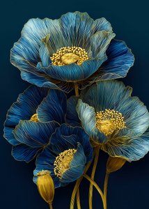 Golden Blue Poppies by Justyna Jaszke