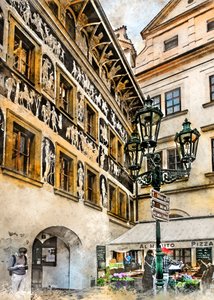 Prague Sgraffito Street Scene