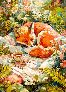 Sleeping Fox with Tea by Justyna Jaszke