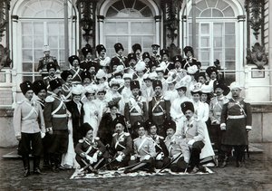 Russian Imperial family outside the Catherine Palace, Tsarskoye Selo, Russia by K. von Hahn