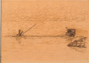 Kayak Man Harpooning a Diving Seal by Kaarale Andreassen
