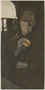 Portrait of an Unknown Woman with Orange by a Lamp by Käthe Kollwitz