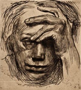 Self-Portrait with Hand on Forehead by Käthe Kollwitz