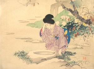 Woman in a garden, late 19th-early 20th century by Kajita Hanko