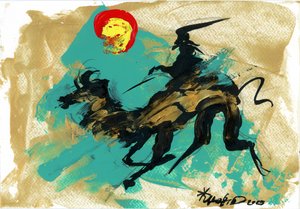 Dynamic Rider Golden Horse by Kanat Ibragimov