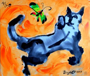 Playful Cat and Butterfly