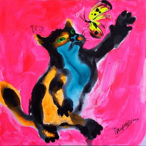Vibrant Cat Chasing Butterfly