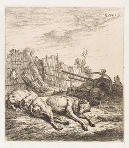 Sleeping hunting dogs (series title: Animals) by Karel Du Jardin