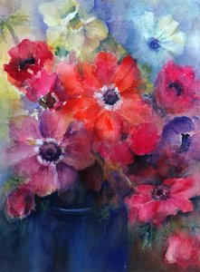 Caen Anemones in a Blue Jug by Karen Armitage