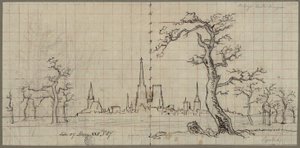 View of a Town with a Soaring Cathedral in a Winter Landscape by Karl Friedrich Schinkel