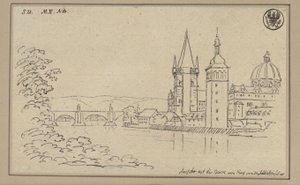 View of the Charles Bridge in Prague with the Old Town Bridge Tower and the Dome of the Church of the Crusaders by Karl Friedrich Schinkel