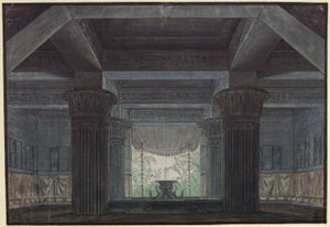 The Magic Flute. Opera by Wolfgang Amadeus Mozart. Design for the 3rd Decoration. Hall in Sarastro