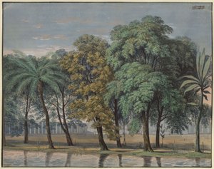 The Magic Flute. Opera by Wolfgang Amadeus Mozart. Design for the 6th Decoration. Forecourt of the Temple of Trials