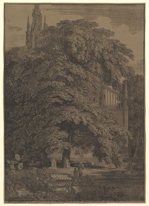 Gothic Church Hidden by a Tree by Karl Friedrich Schinkel