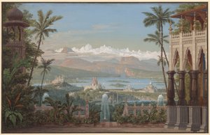 Nurmahal or the Rose Festival of Kashmir. Opera by Gaspare Spontini. Design for the 2nd Decoration. Garden Terrace with a View into the Kashmir Valley by Karl Friedrich Schinkel
