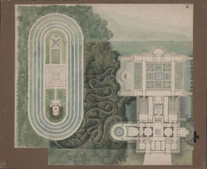 Potsdam-Sanssouci. Antique Country House near Charlottenhof Palace. Site Plan and Floor Plan by Karl Friedrich Schinkel