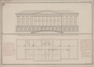 Ratibor (Racibórz). Design for the Higher Regional Court. Elevation and Floor Plan by Karl Friedrich Schinkel
