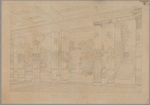 Orianda Castle in Crimea. Antique Design. Perspective View of the Portico of the Imperial Court with Basin and Museum by Karl Friedrich Schinkel