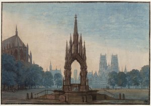 Undine. Opera by E. T. A. Hoffmann. Design for the 3rd Decoration. Marketplace with Fountain by Karl Friedrich Schinkel
