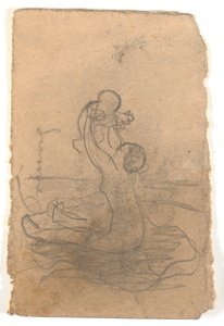 Naked Woman Lifting a Small Child