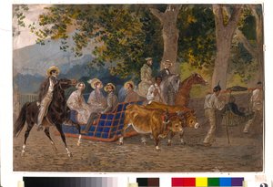 Promenade in a Carriage Pulled by Oxen, on Horseback or in a Litter