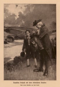 Benjamin Franklin investigating lightning (lithograph) by Karl Storch
