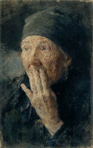 Head of an Old Woman with Hand at Mouth by Karoline Kubin