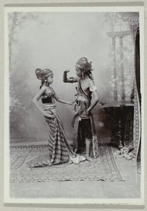 Studio Portrait of Two Javanese Dancers in Traditional Clothing and Makeup by Kassian Cephas