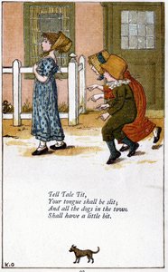 Tell tale tit: Illustration by Kate Greenaway for a book of nursery rhymes by Kate Greenaway