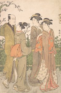 A Group of Three Women Accompanied by a Manservant by Katsukawa Shuncho