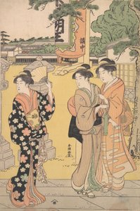 Fair Visitors in the Compound of a Buddhist Temple by Katsukawa Shuncho