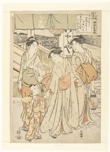 Enjoying the Evening Breeze by the River in Shijo, Kyoto by Katsukawa Shuncho