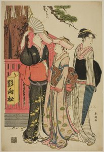 Three Women at the Base of a Sacred Pine Tree by Katsukawa Shuncho