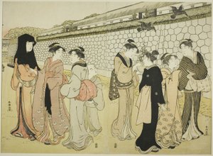 Women Walking by a Moat