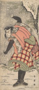 Unidentified Actor as a Kyokaku Standing at the Foot of a Cliff in a Snow Storm by Katsukawa Shun