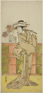 The Actor Iwai Hanshiro IV as Umegae Disguised as the Female Fortune-teller Omatsu in the Play Mukashi Otoko Yuki no Hinagata, Performed at the Ichimura Theater in the Eleventh Month, 1781 by Katsukawa Shunkо̄