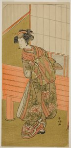 The Actor Segawa Kikunojo III as the Courtesan Takamura of Onoteruya in the Play Sugata no Hana Yuki no Kuromushi, Performed at the Ichimura Theater in the Eleventh Month, 1776 by Katsukawa Shunkо̄