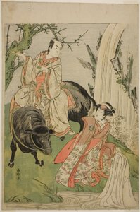 The Actors Segawa Kikunojo III as Princess Hatsune (Hatsune Hime) (right), and Ichikawa Monnosuke II as Miyukinosuke Yukinari, in the Play Otokoyama Furisode Genji, Performed at the Kiri Theater in the Eleventh Month, 1785 by Katsukawa Shunkо̄