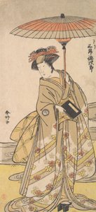 Mimasu Tokujuro as a Woman Standing Near a Winding Stream by Katsukawa Shunko