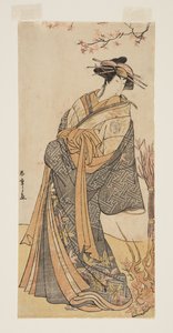 Actor Segawa Tomisaburo II as a Tall Courtesan Standing in a Room by Katsukawa Shunsho