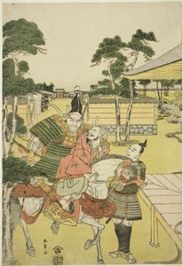 Musashibo Benkei Brings the Captured Tosabo Shoshun to Yoshitsune in the Play Horikawa Youchi no Zu Uki-e Nimaitsuzuki