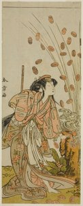 The Actor Segawa Kikunojo III as Hito-maru Disguised as the Courtesan Chiyozaki, in the Play Kuruwa no Hana Katsuragi no Kane, Performed at the Ichimura Theater in the Third Month, 1775 by Katsukawa Shunsho