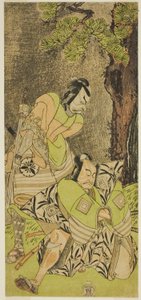 The Actors Ichikawa Danzo III as I no Hayata Tadazumi (right), and Matsumoto Koshiro II as Osada no Taro Kagemune (left), in the Play Nue no Mori Ichiyo no Mato, Performed at the Nakamura Theater in the Eleventh Month, 1770