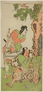 The Actors Ichikawa Danzo III as I no Hayata Tadazumi and Matsumoto Koshiro II as Osada no Taro Kagemune Disguised as Yatsurugi Zaemon, in the Play Nue no Mori Ichiyo no Mato, Performed at the Nakamura Theater in the Eleventh Month, 1770
