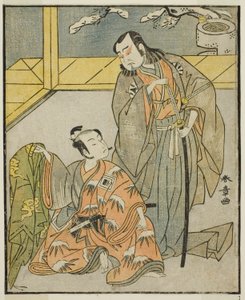 The Actors Nakamura Denkuro II as Suma no Dairyo (right), and Ichikawa Komazo II as Ariwara no Yukihira (left), in the Play 