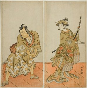 The Actors Segawa Kikunojo III as Aigo no Waka and Ichikawa Yaozo II as Hachio-maru Aratora, in the Play Chigo Sakura Jusan Kane, Performed at the Ichimura Theater in the Eleventh Month, 1774 by Katsukawa Shunsho