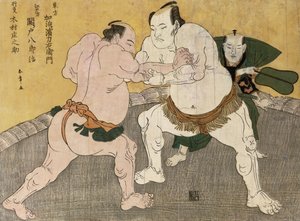 The Wrestling Match between Kimenzan Tanigoro and Edogasaki Gemji by Katsukawa Shunsho